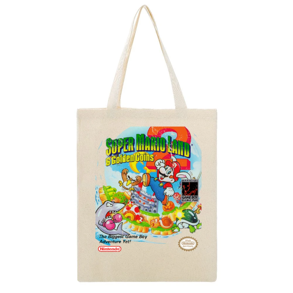 Super Mario Land 2 6 Golden Coins Game Boy Nintendo Old School Retro V Beige Canvas Tote Shopping Bag