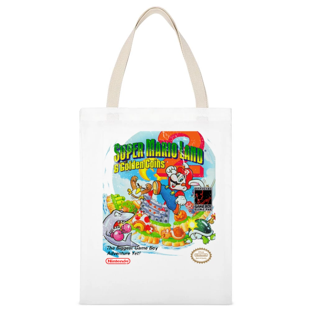 Super Mario Land 2 6 Golden Coins Game Boy Nintendo Old School Retro V White Canvas Tote Shopping Bag