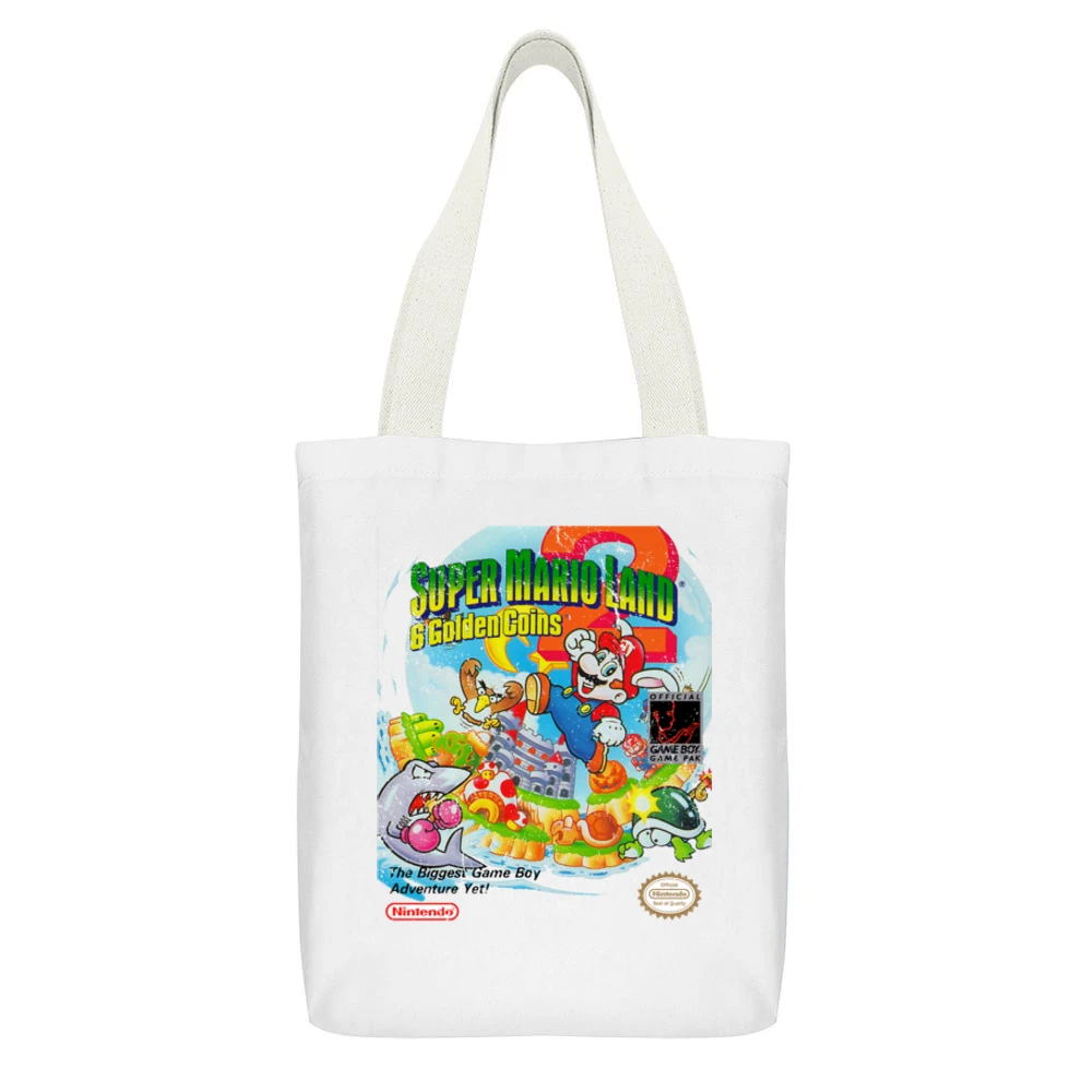 Super Mario Land 2 6 Golden Coins Game Boy Nintendo Old School Retro V White Canvas Tote Shopping Bag With Interior Pocket