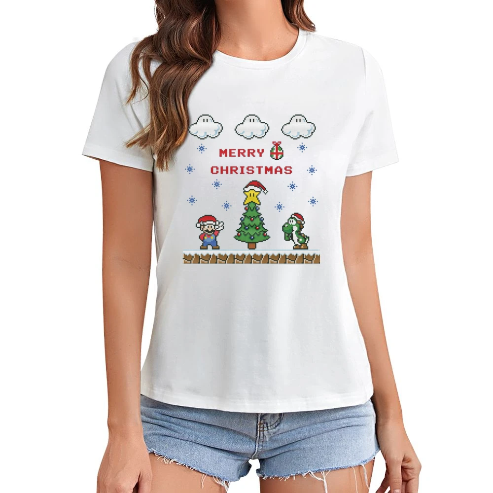 Super Mario Yoshi Merry Christmas Retro Video Game Fan Holiday Red T S Asian Size Women Ladies T-shirt
