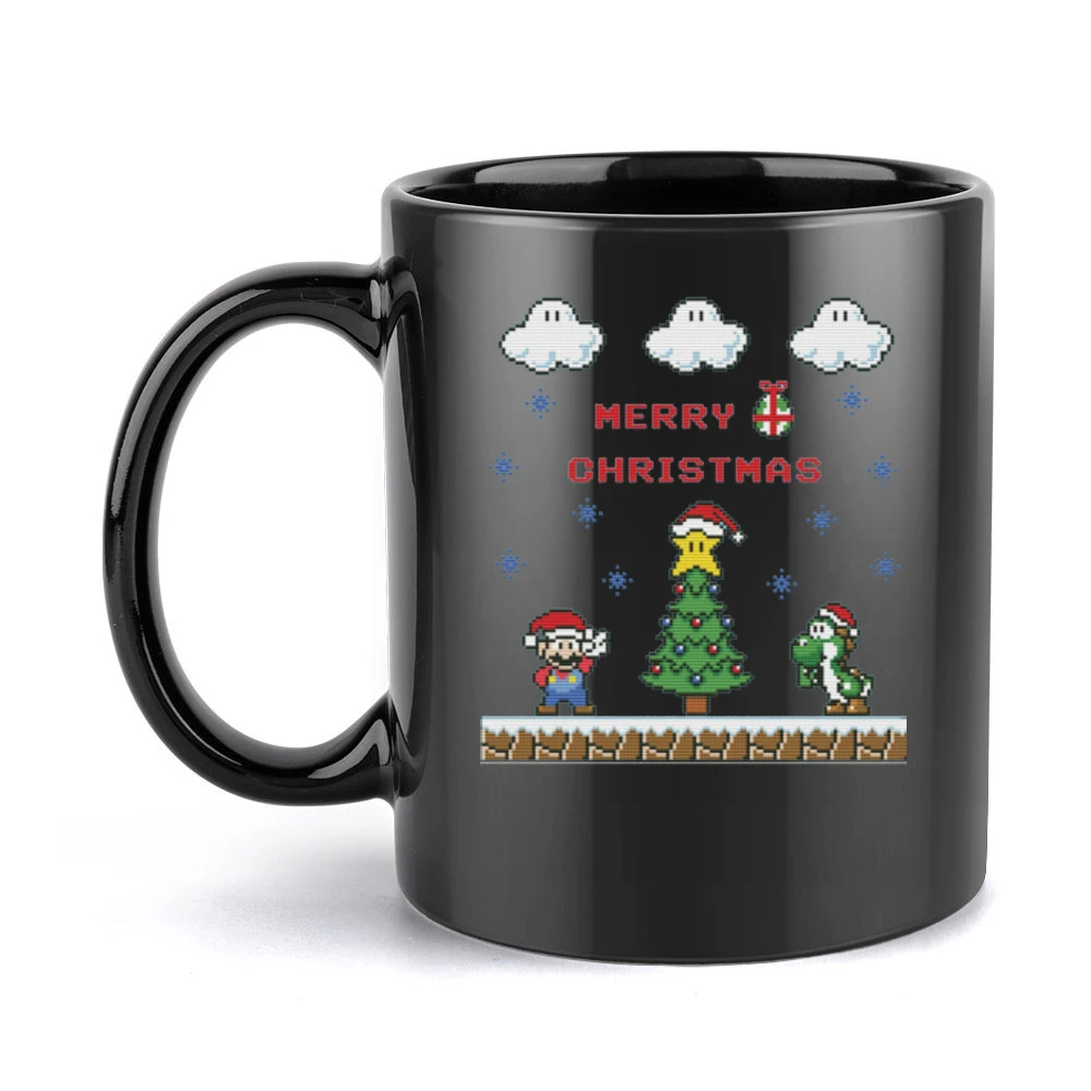 Super Mario Yoshi Merry Christmas Retro Video Game Fan Holiday Red T S Black Mug