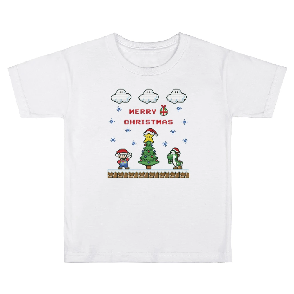 Super Mario Yoshi Merry Christmas Retro Video Game Fan Holiday Red T S Kids Boys Girls T-Shirt