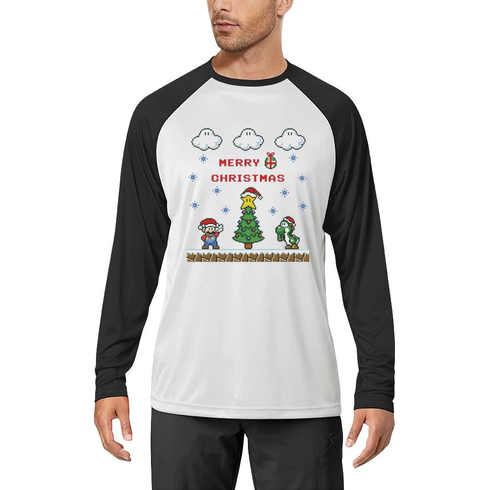Super Mario Yoshi Merry Christmas Retro Video Game Fan Holiday Red T S Men Long Sleeve T-Shirt