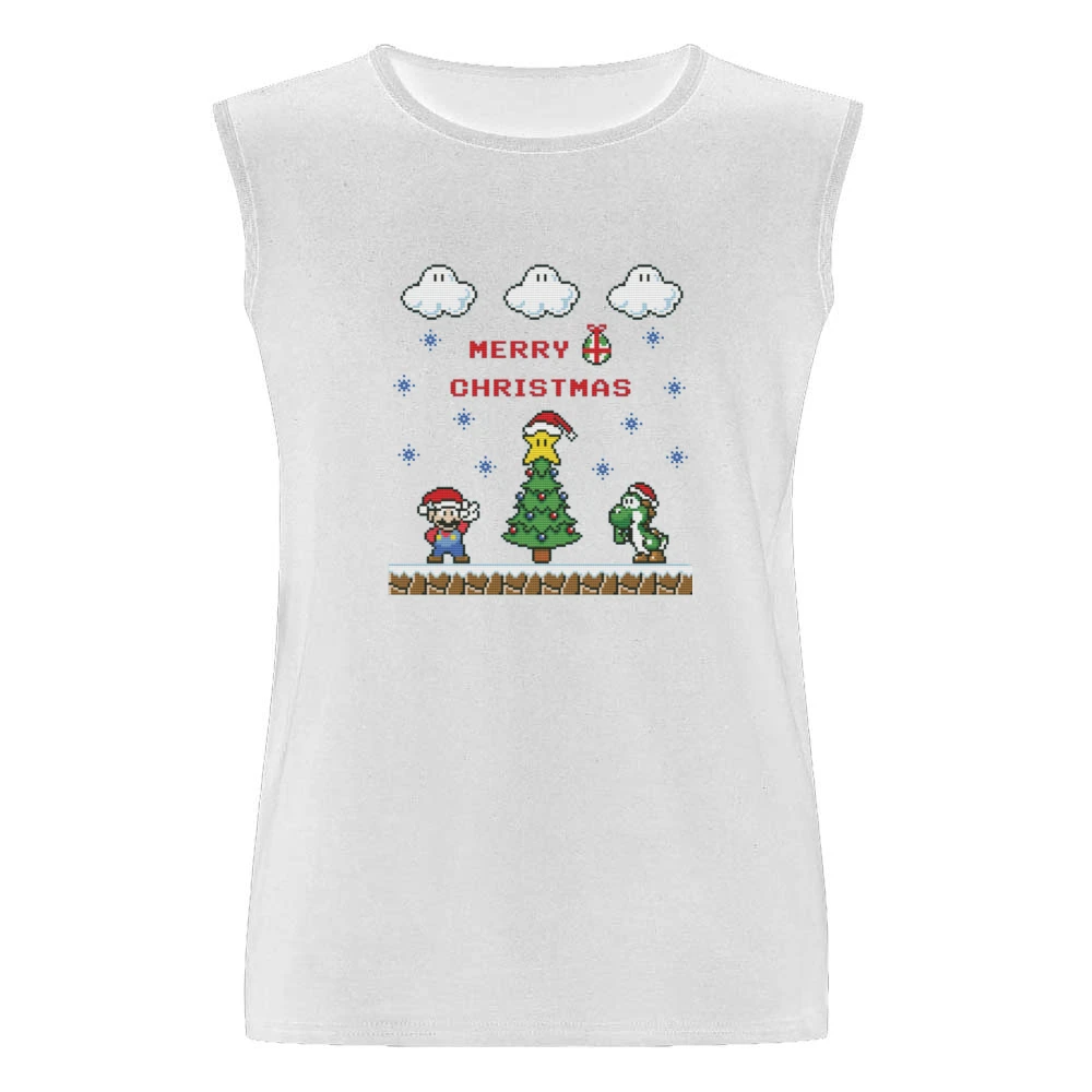 Super Mario Yoshi Merry Christmas Retro Video Game Fan Holiday Red T S Men Sleeveless T-Shirt