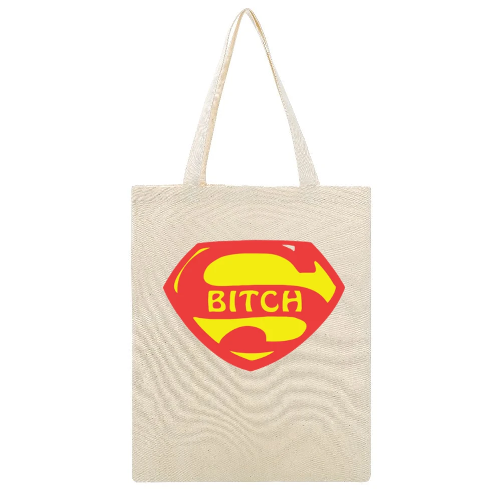 Super hero bitch funny parody Beige Canvas Tote Shopping Bag
