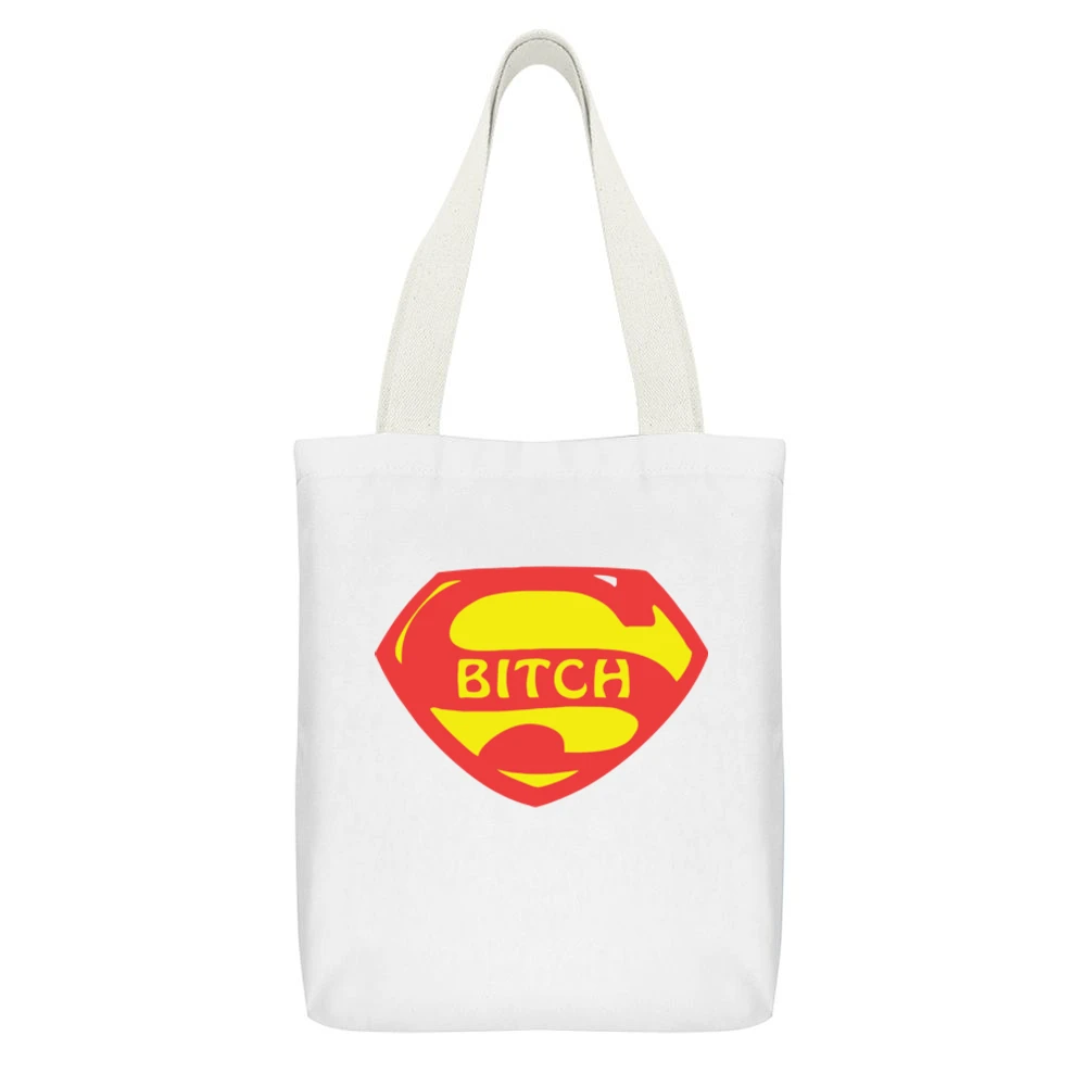 Super hero bitch funny parody White Canvas Tote Shopping Bag With Interior Pocket