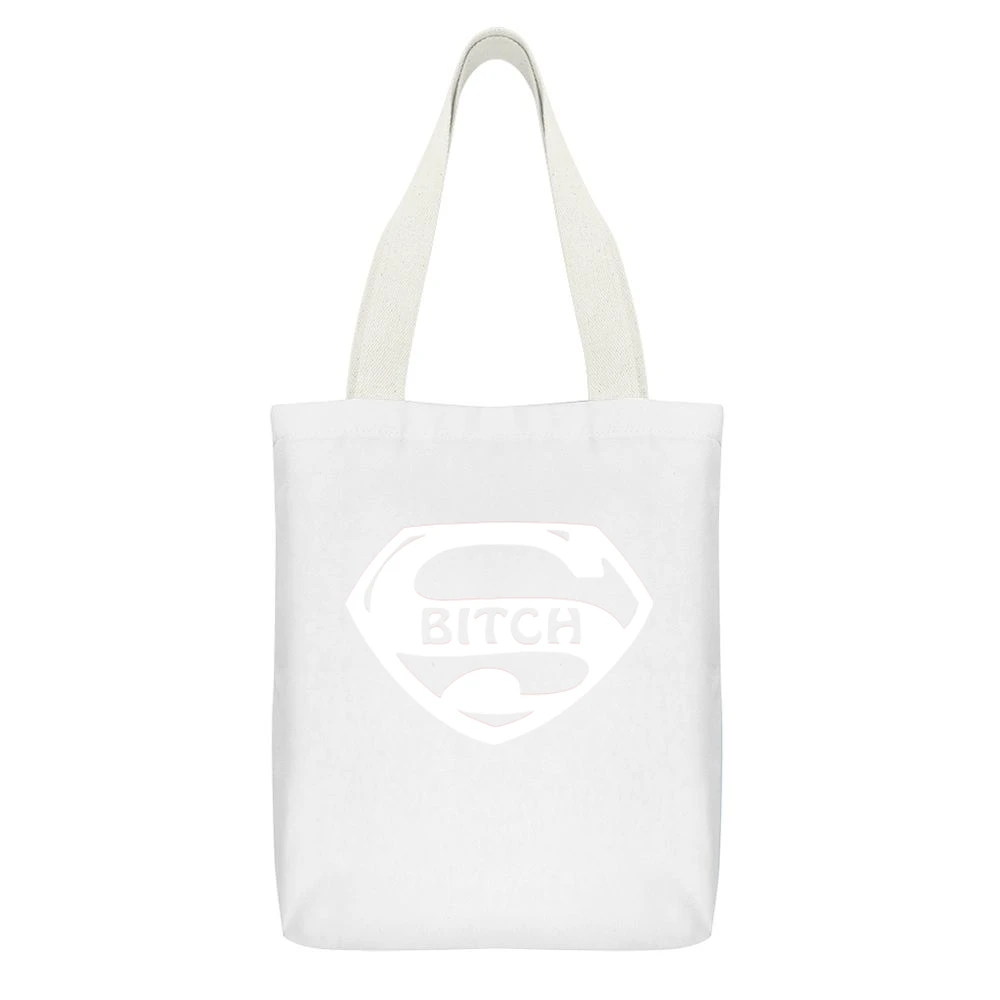 Super hero comic character parody funny super bitch White Canvas Tote Shopping Bag With Interior Pocket