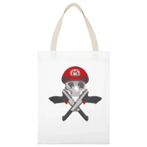 Super skull mario bros hat gun cross army parody White Canvas Tote Shopping Bag