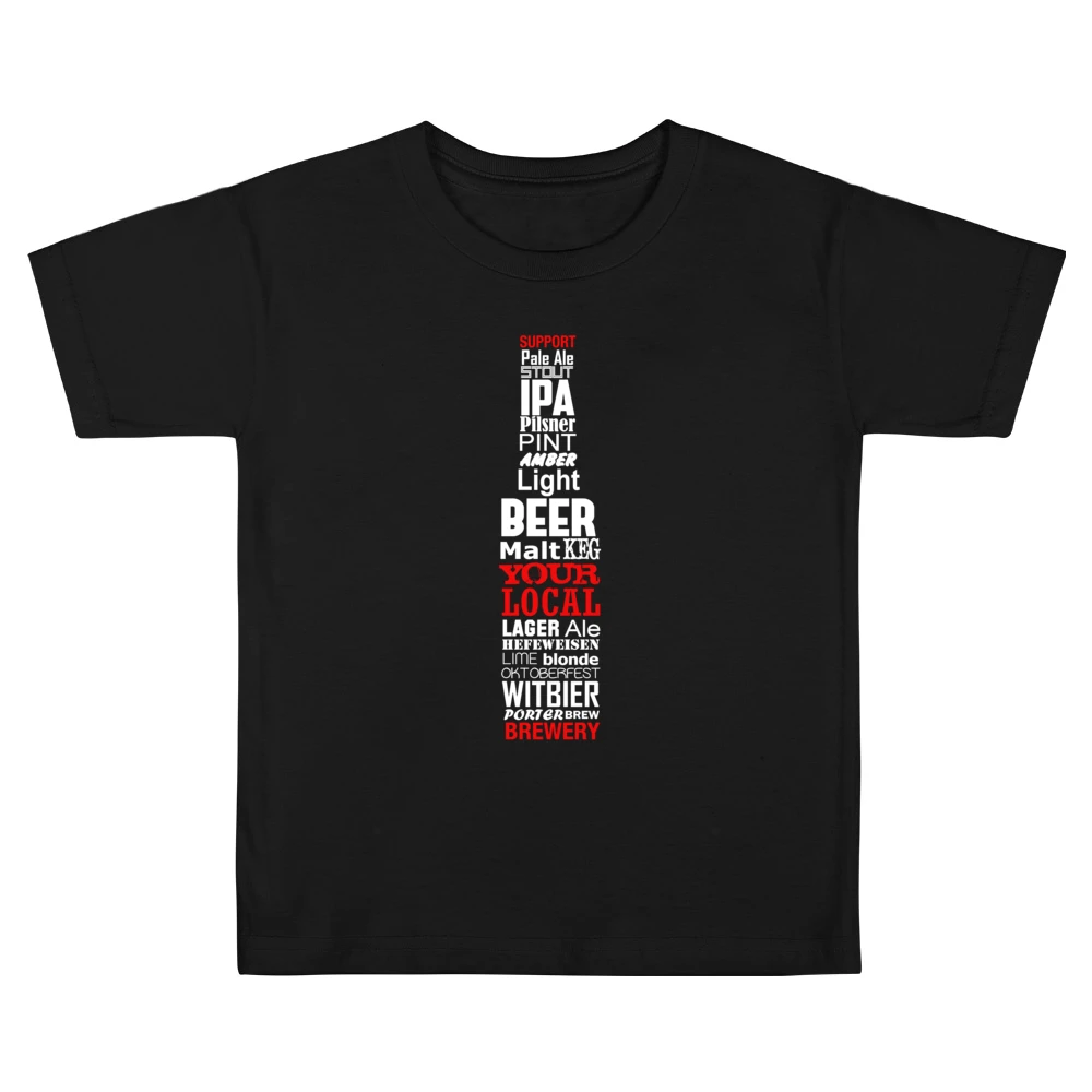Support Your Local Brewery Fun Beer Bottle Mosaic Types Graphic Indepe Kids Boys Girls T-Shirt