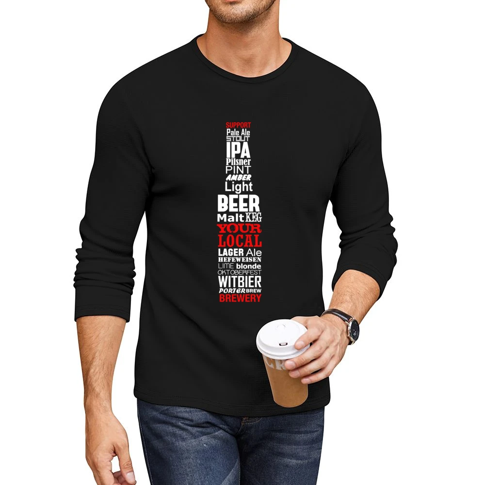 Support Your Local Brewery Fun Beer Bottle Mosaic Types Graphic Indepe Men CrewNeck Long Sleeve T-Shirt