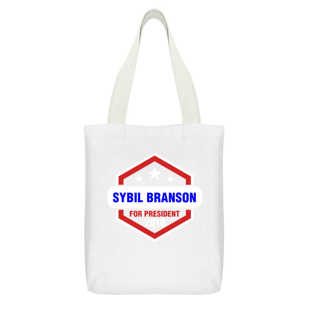 Sybil Branson For President 2016 Downton Abbey TV Show White Canvas Tote Shopping Bag With Interior Pocket