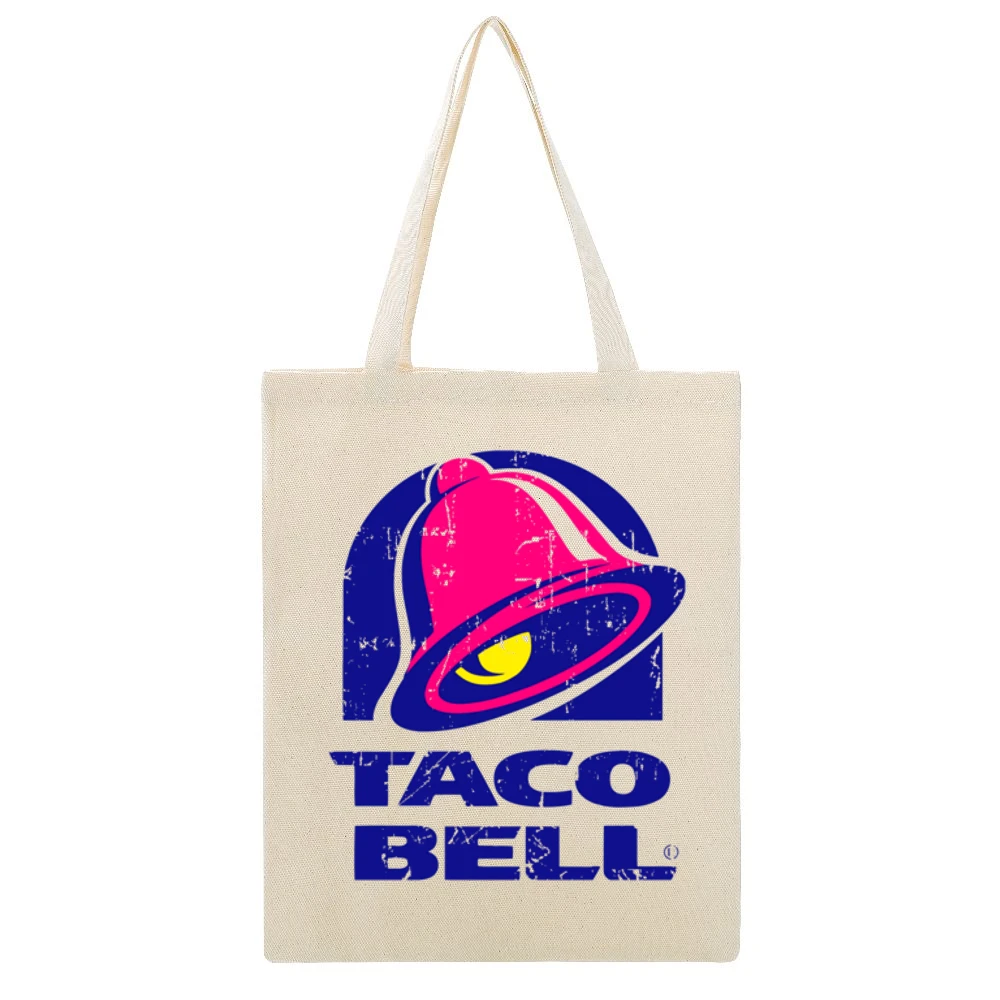 Taco Bell Fast Food Restaurant Distressed Look Beige Canvas Tote Shopping Bag