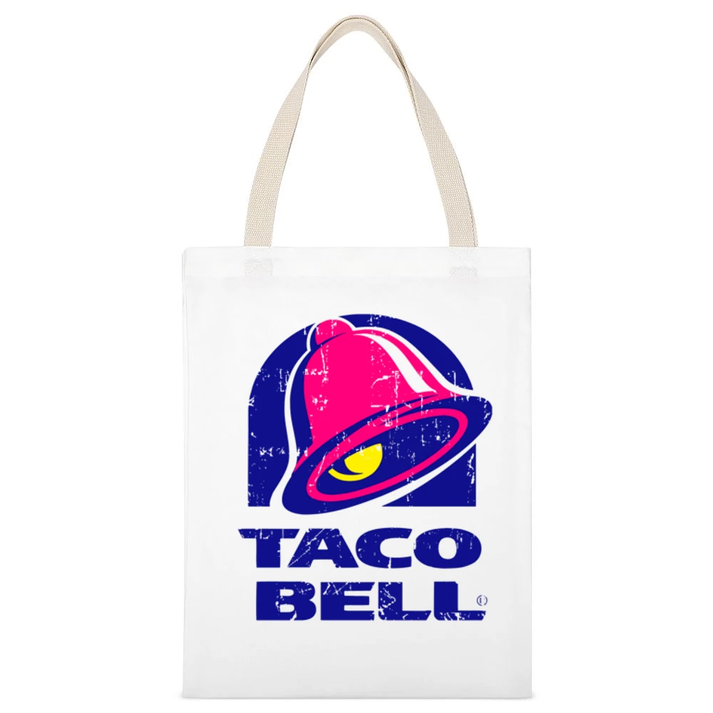 Taco Bell Fast Food Restaurant Distressed Look White Canvas Tote Shopping Bag