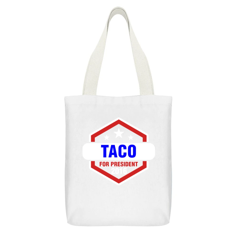 Taco For President 2016 The League TV Show White Canvas Tote Shopping Bag With Interior Pocket