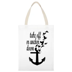 Take Off Or Anchor Down Flying Birds Graphic Tee Shirt White Canvas Tote Shopping Bag