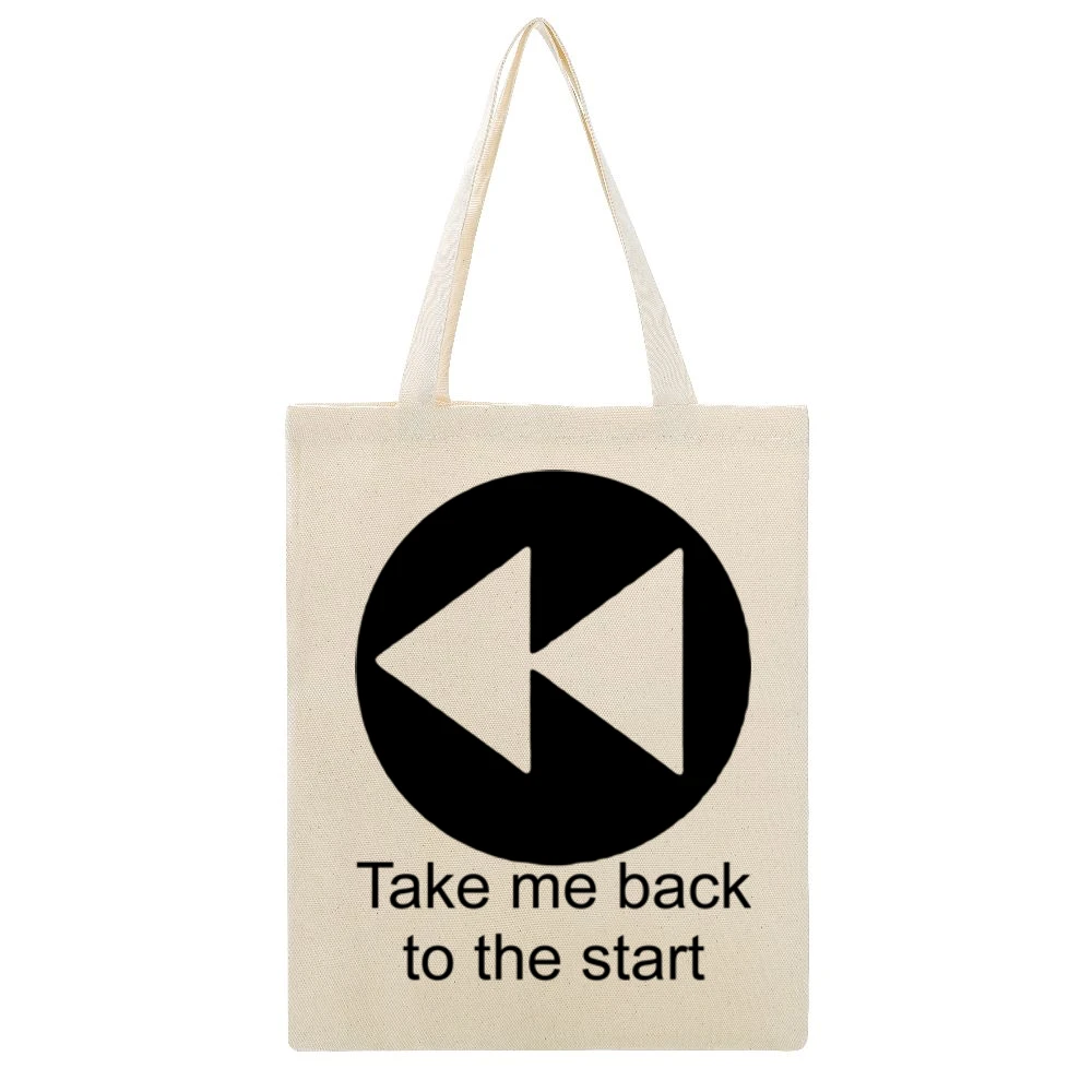 Take me back to the start - music player button Beige Canvas Tote Shopping Bag