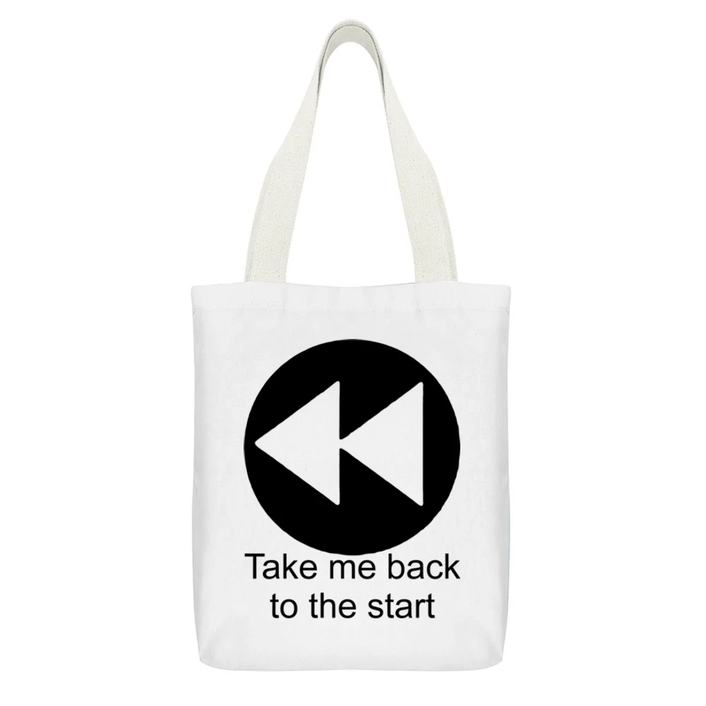 Take me back to the start - music player button White Canvas Tote Shopping Bag With Interior Pocket