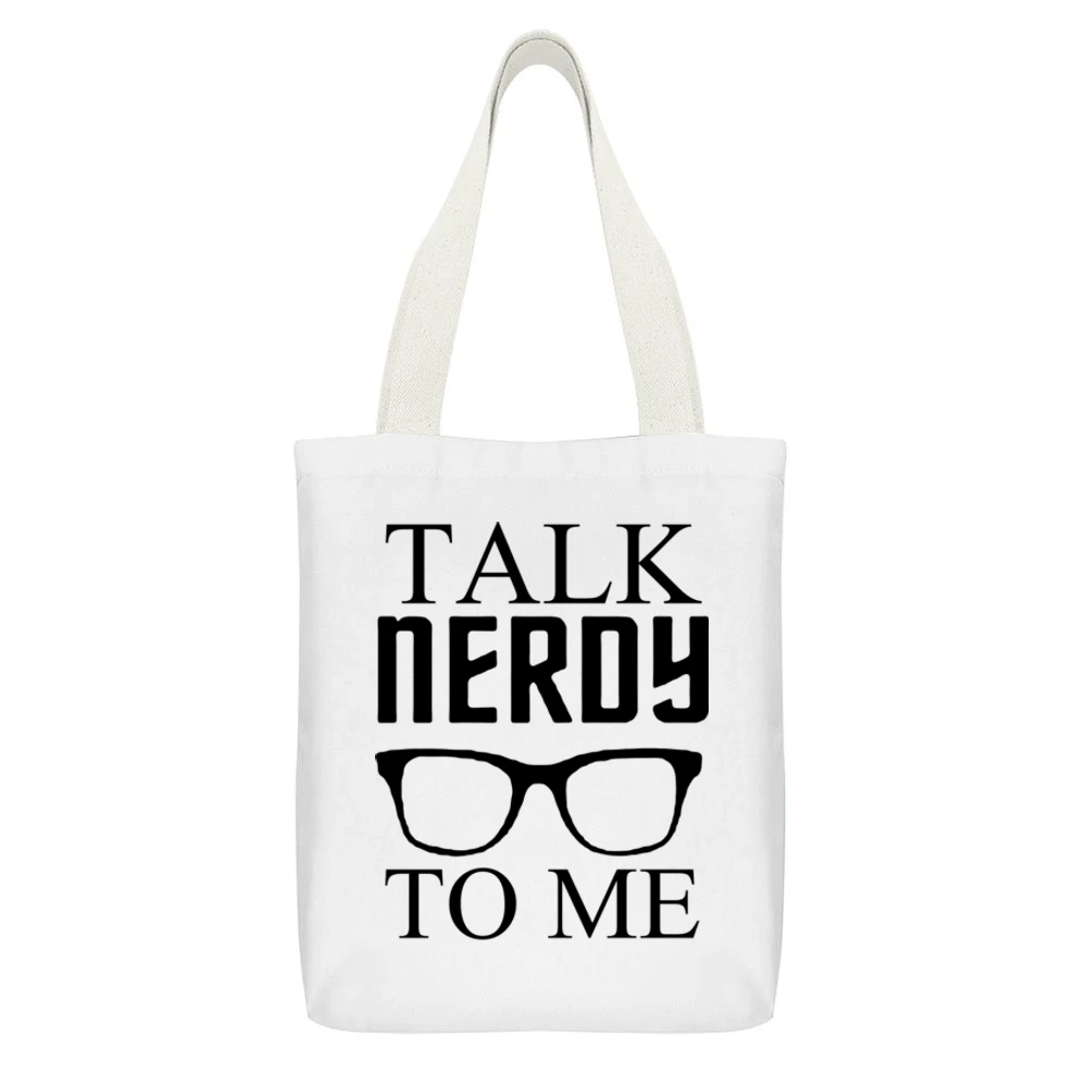 Talk nerdy to me funny humor jokes White Canvas Tote Shopping Bag With Interior Pocket