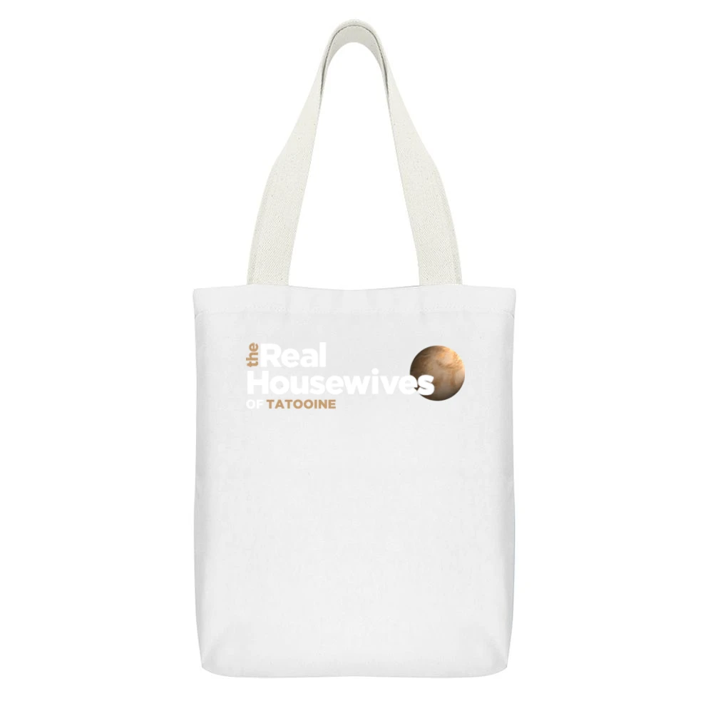 Tatooine Real Housewives Star Wars Parody Black White Canvas Tote Shopping Bag With Interior Pocket