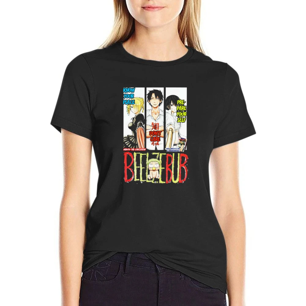 Tatsumi Oga Aoi Kunieda Hilda baby Beel beelzebub main characters mang US Size Women Ladies T-shirt