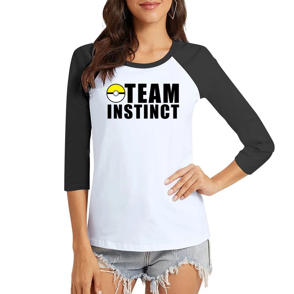 Team Instinct Pokemon Go Fun Graphic Game Apparel Women Ladies 3-4 Sleeve T-Shirt