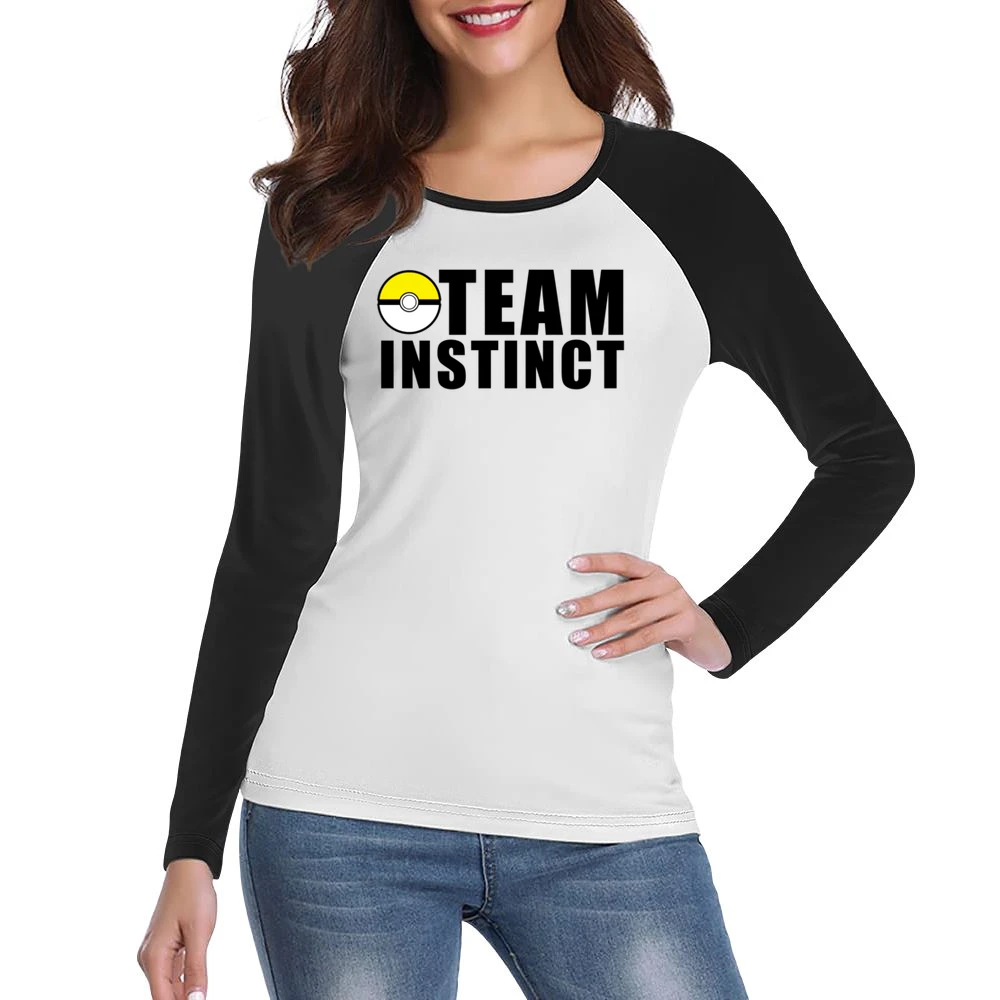 Team Instinct Pokemon Go Fun Graphic Game Apparel Women Ladies Long Sleeve T-Shirt