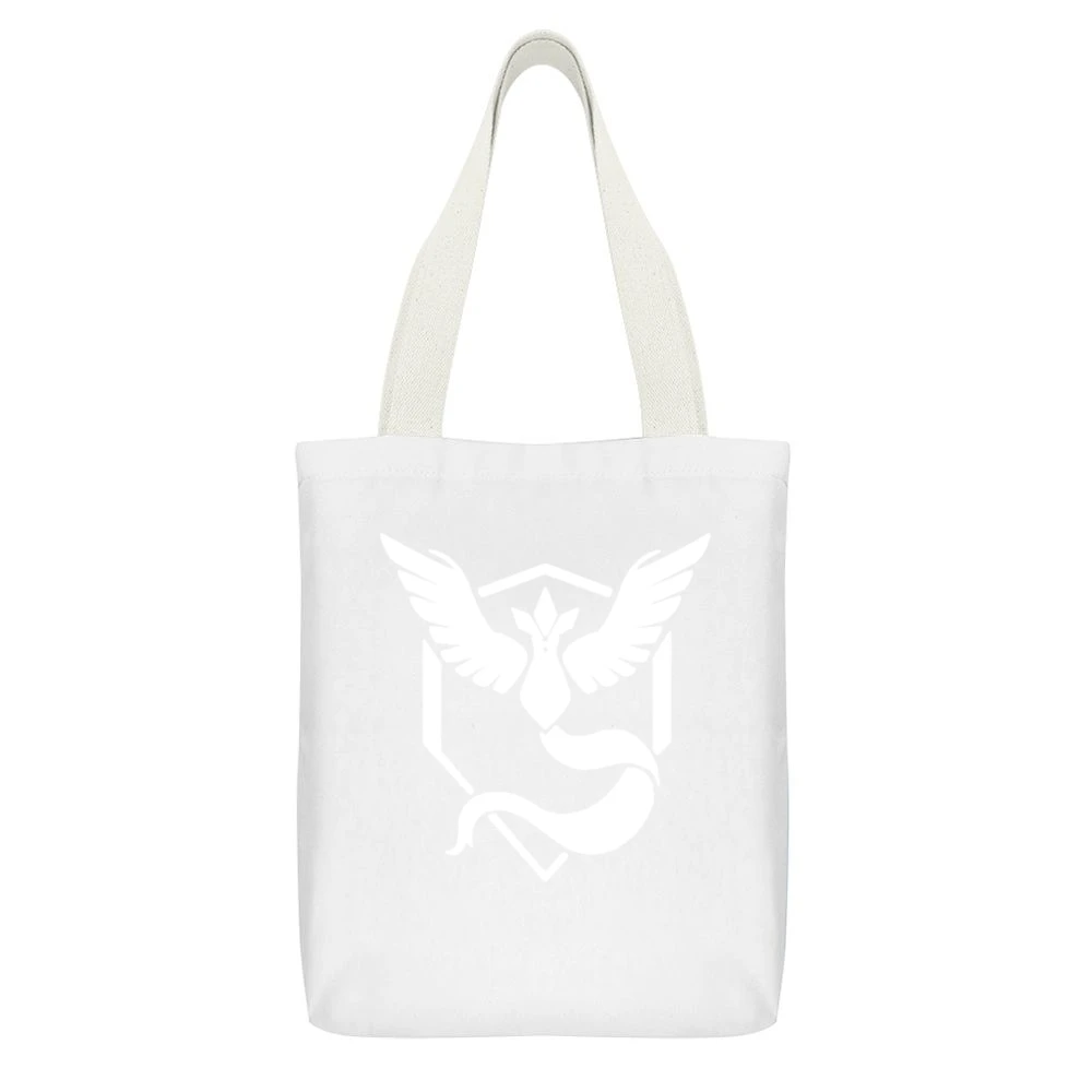 Team Mystic Logo Symbol Pokemon Go Fun Graphic Game Apparel White Canvas Tote Shopping Bag With Interior Pocket