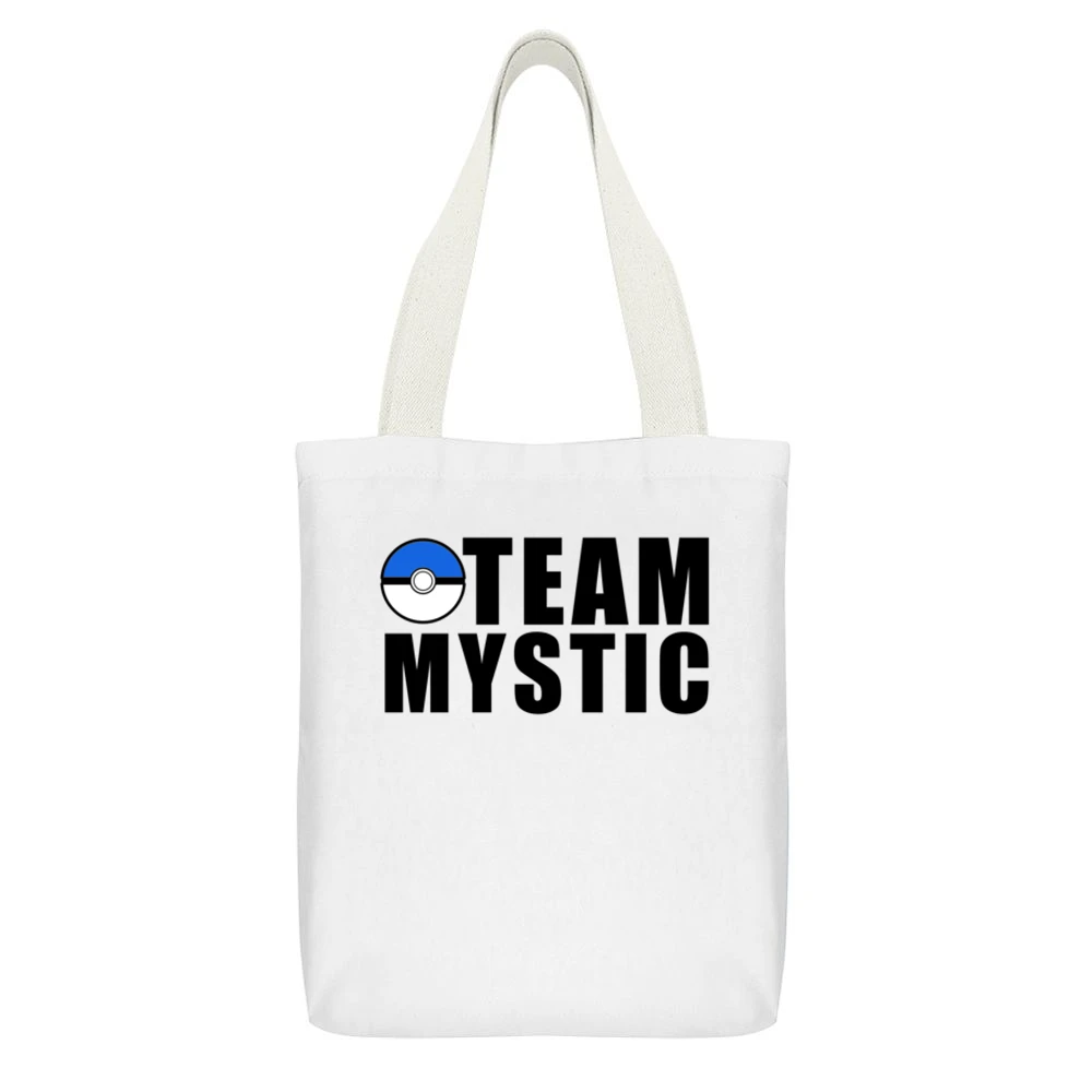 Team Mystic Pokemon Go Fun Graphic Game Apparel White Canvas Tote Shopping Bag With Interior Pocket