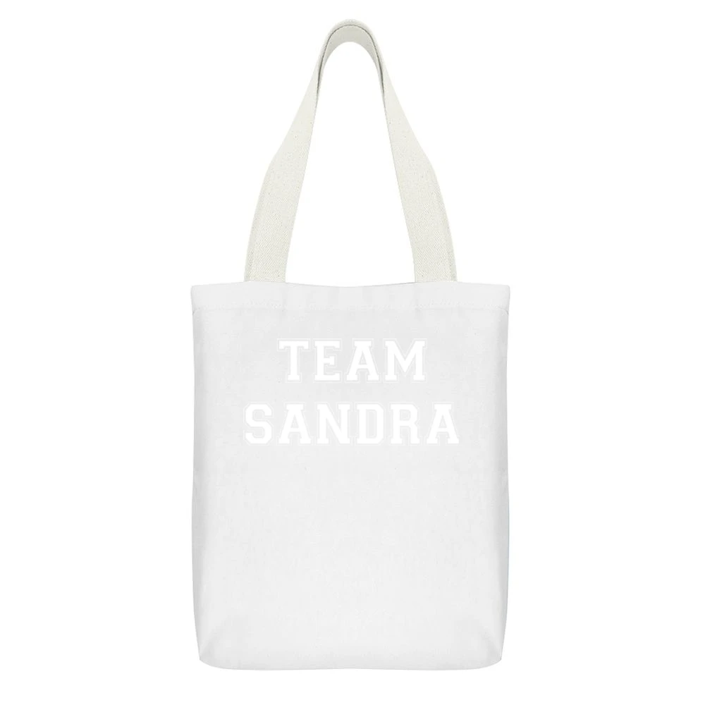 Team Sandra White Canvas Tote Shopping Bag With Interior Pocket