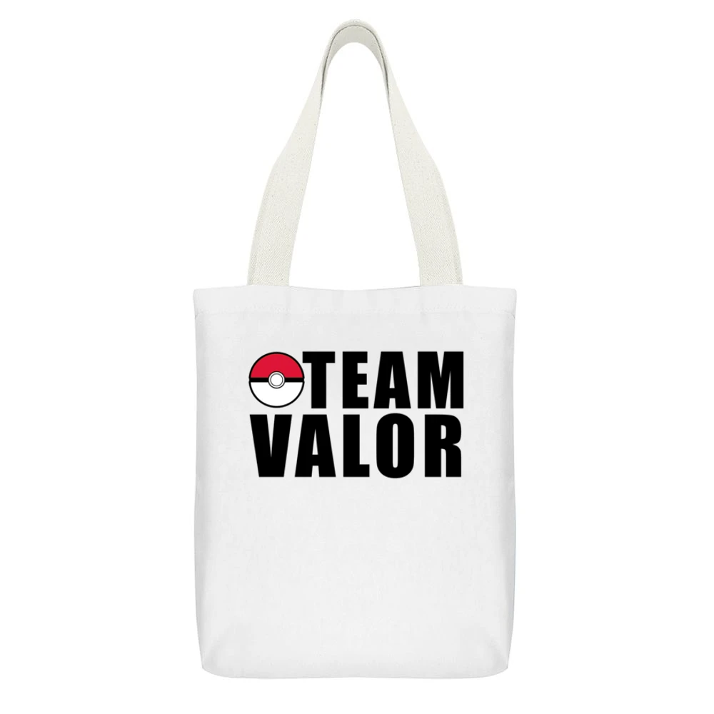 Team Valor Pokemon Go Fun Graphic Game Apparel White Canvas Tote Shopping Bag With Interior Pocket