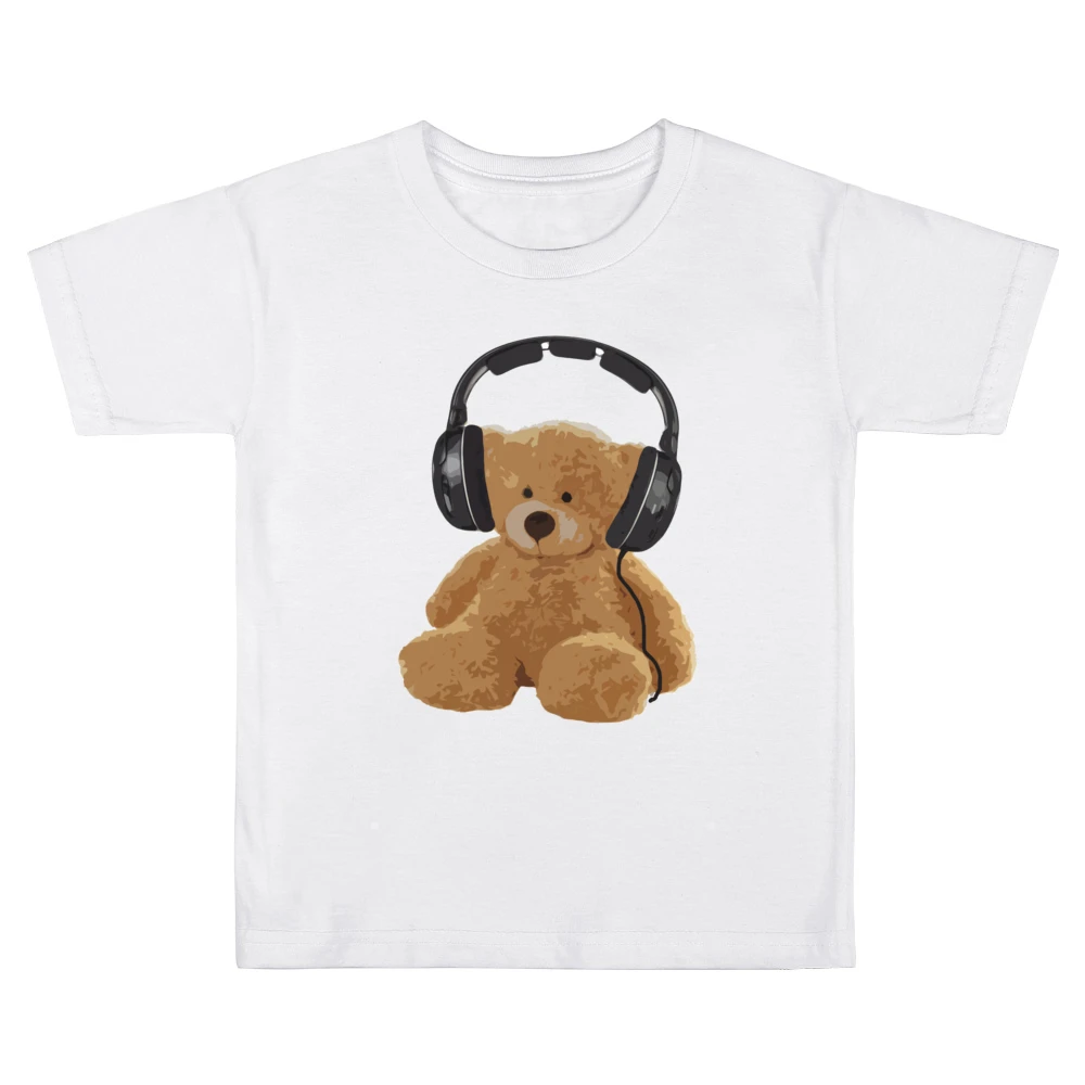 Teddy Bear With Headphones Fun Music Lover Graphic Kids Boys Girls T-Shirt