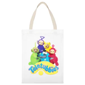Teletubbies Fun Distressed Vintage Style Popular TV Show Tee Shirt White Canvas Tote Shopping Bag