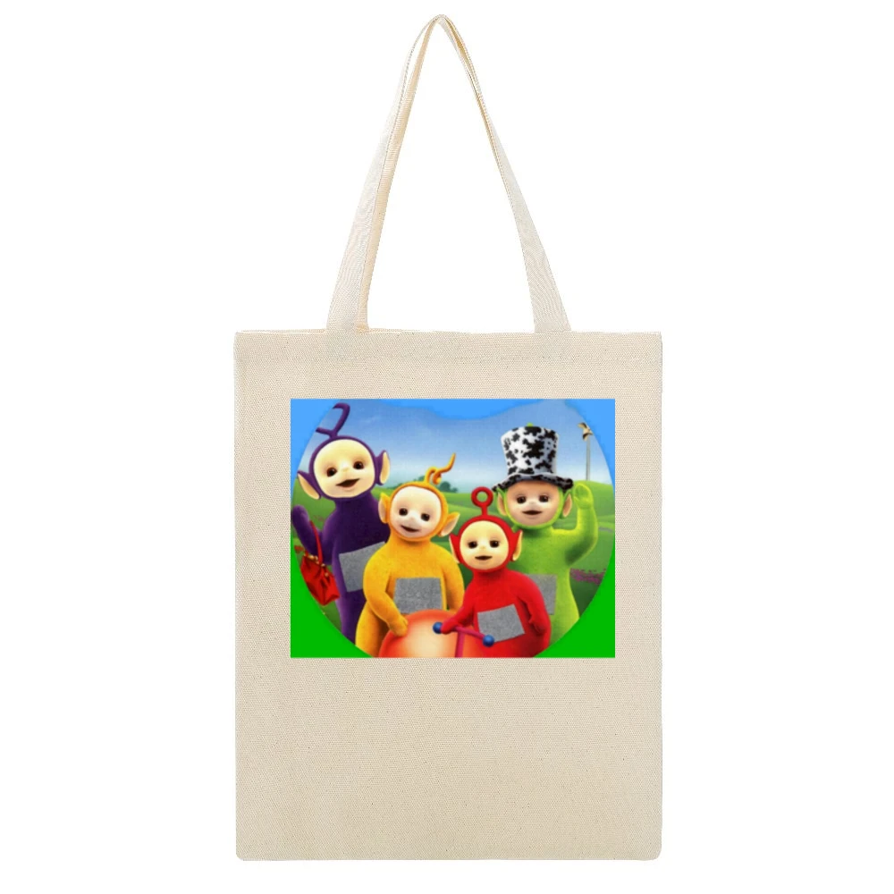 Teletubbies Fun Vintage Cartoon TV Show Graphic Beige Canvas Tote Shopping Bag
