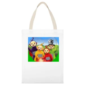 Teletubbies Fun Vintage Cartoon TV Show Graphic White Canvas Tote Shopping Bag