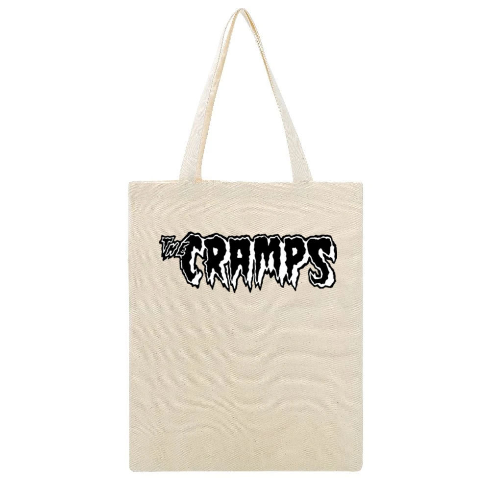 The Cramps Black text logo Beige Canvas Tote Shopping Bag