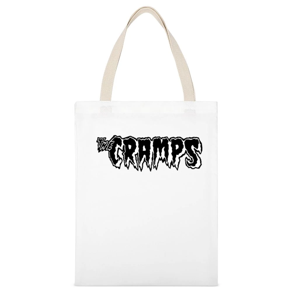 The Cramps Black text logo White Canvas Tote Shopping Bag
