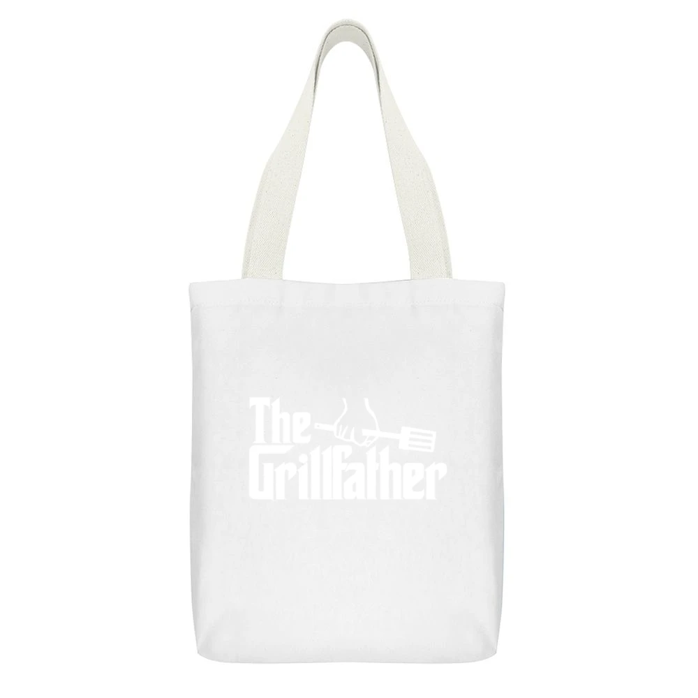 The Grillfather Funny White Canvas Tote Shopping Bag With Interior Pocket