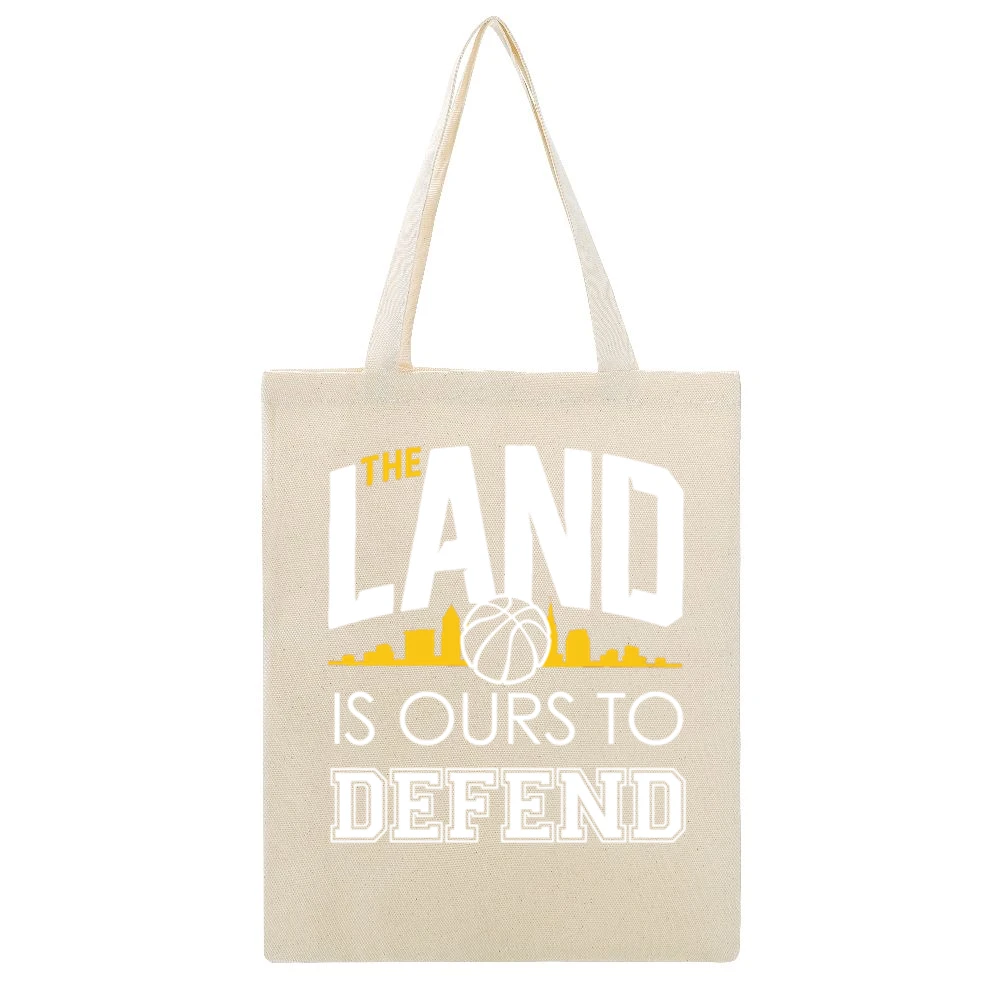 The Land Is Ours To Defend Cool Cleveland Basketball Championship Cavs Beige Canvas Tote Shopping Bag