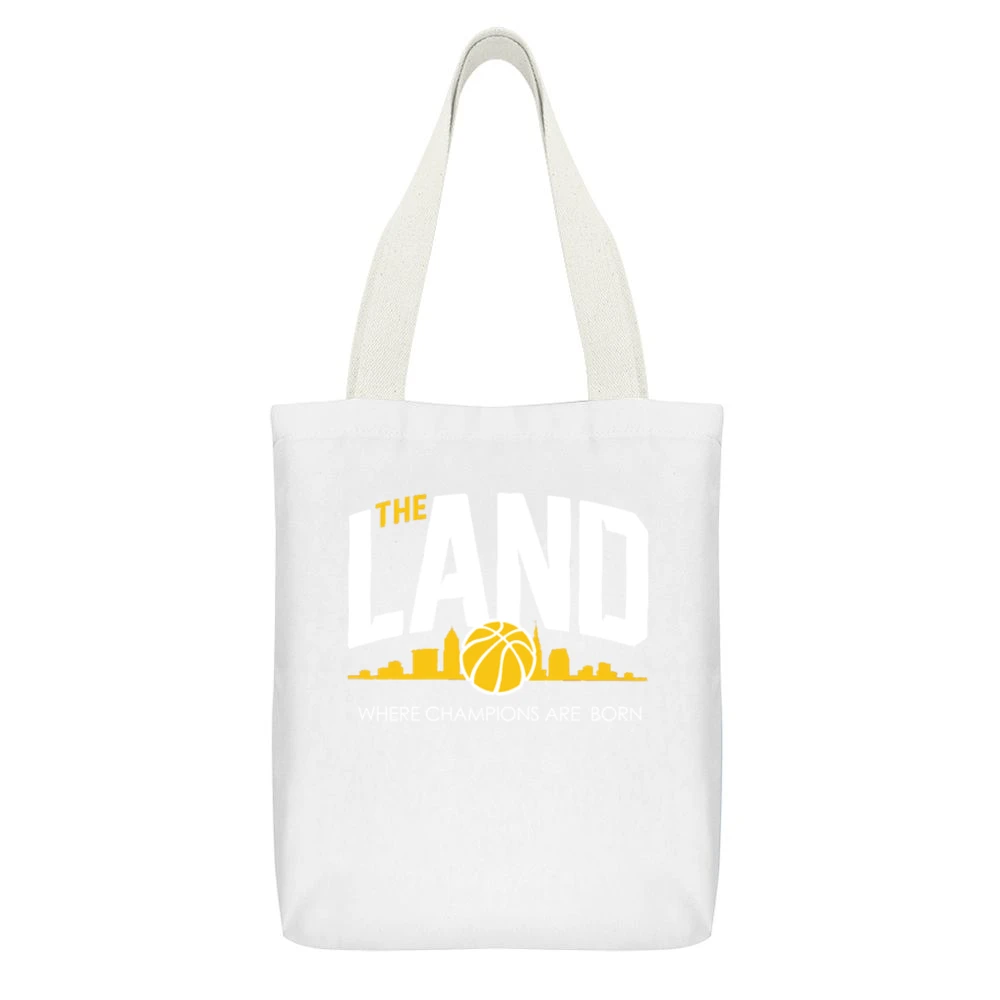 The Land Where Champions Are Born Cool Graphic Cleveland Basketball Ca White Canvas Tote Shopping Bag With Interior Pocket