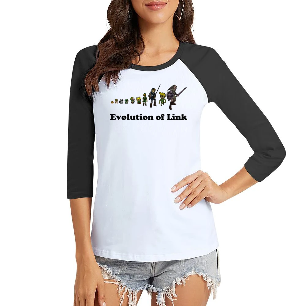 The Legend Of Zelda Evolution of Link Women Ladies 3-4 Sleeve T-Shirt