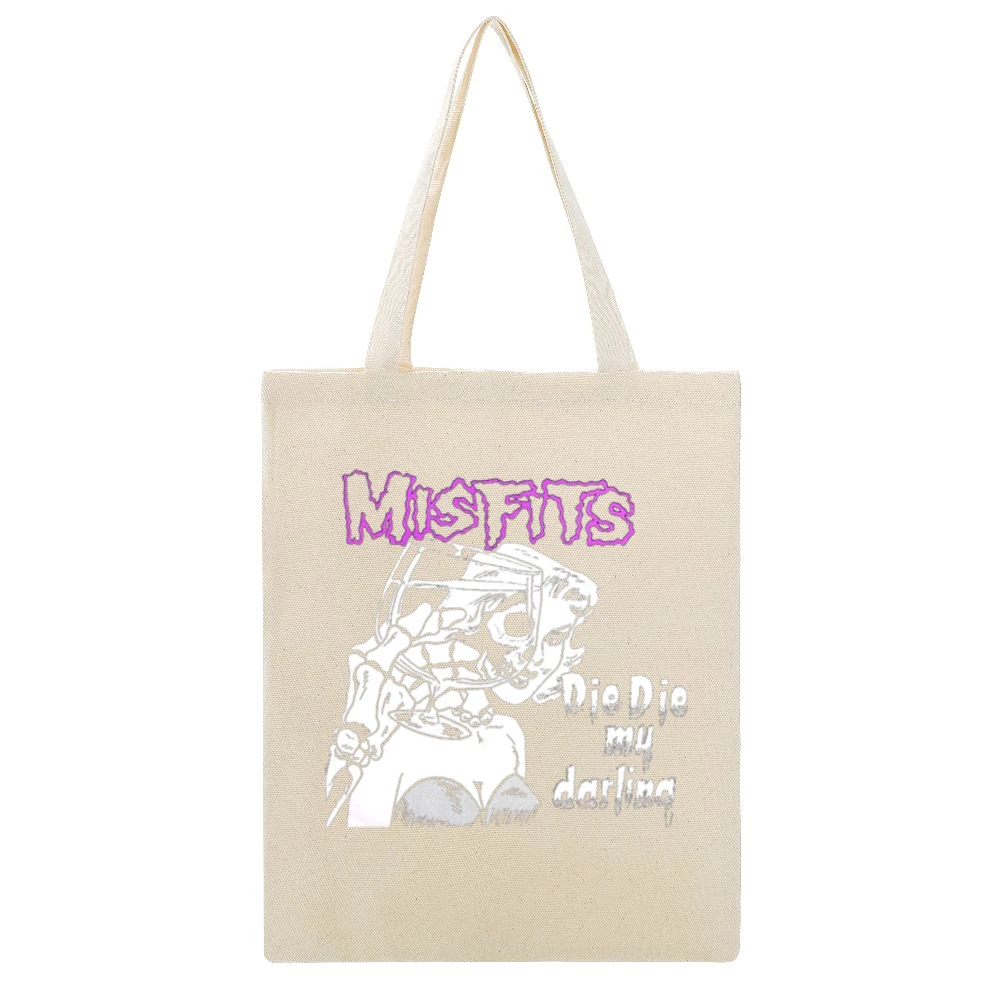 The Misfits Die Die My Darling Beige Canvas Tote Shopping Bag