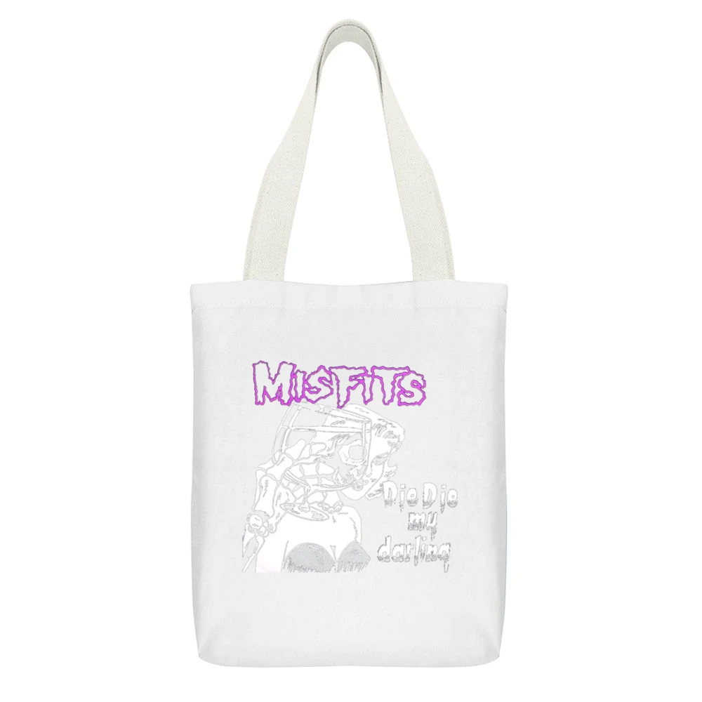 The Misfits Die Die My Darling White Canvas Tote Shopping Bag With Interior Pocket