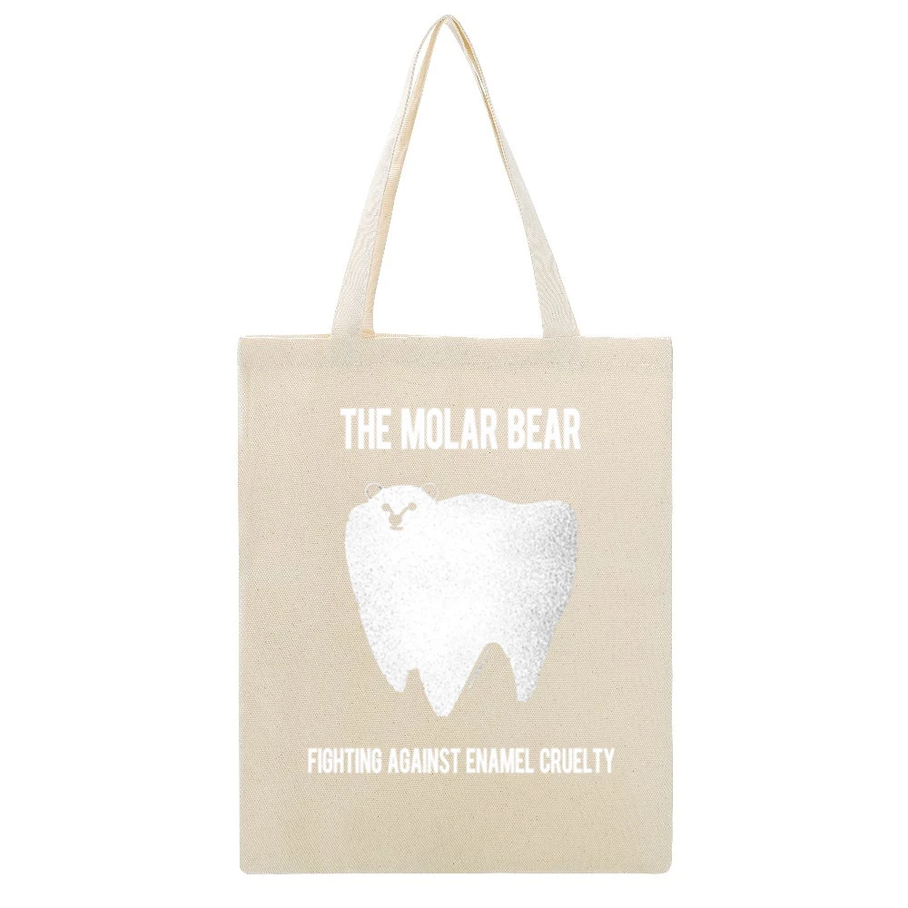 The Molar Bear Funny Enamel Cruelty Graphic Tee Shirt Beige Canvas Tote Shopping Bag