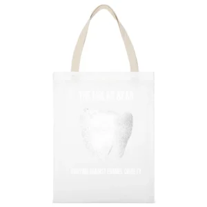 The Molar Bear Funny Enamel Cruelty Graphic Tee Shirt White Canvas Tote Shopping Bag