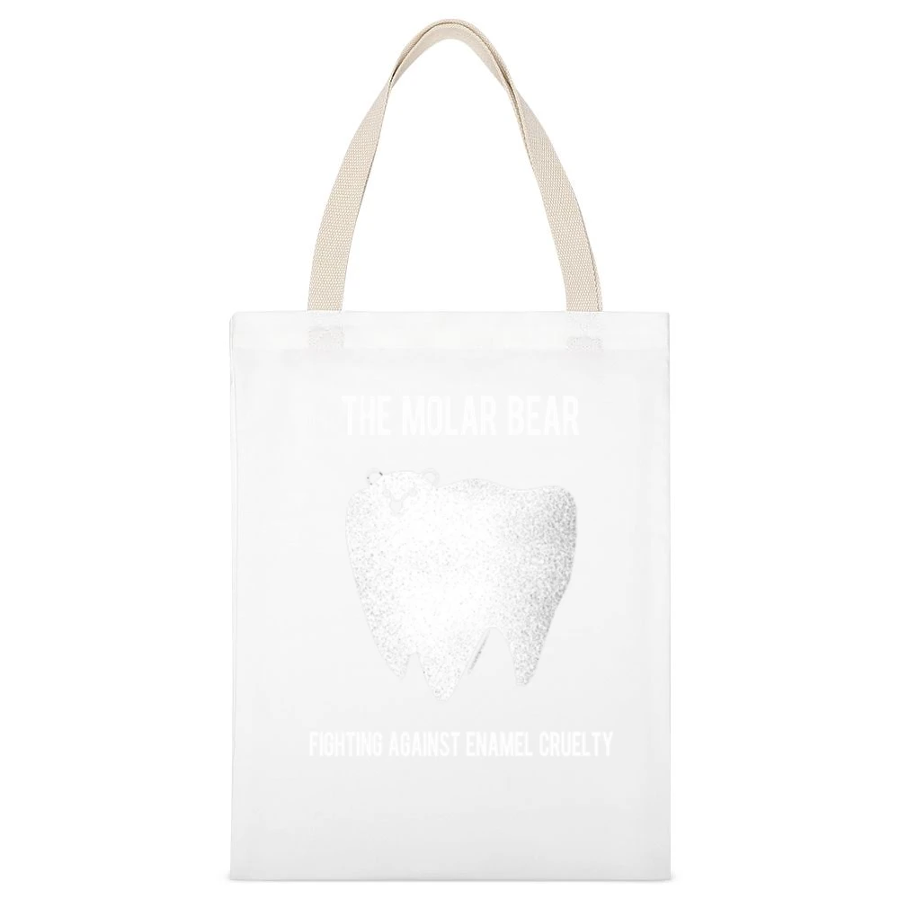 The Molar Bear Funny Enamel Cruelty Graphic Tee Shirt White Canvas Tote Shopping Bag