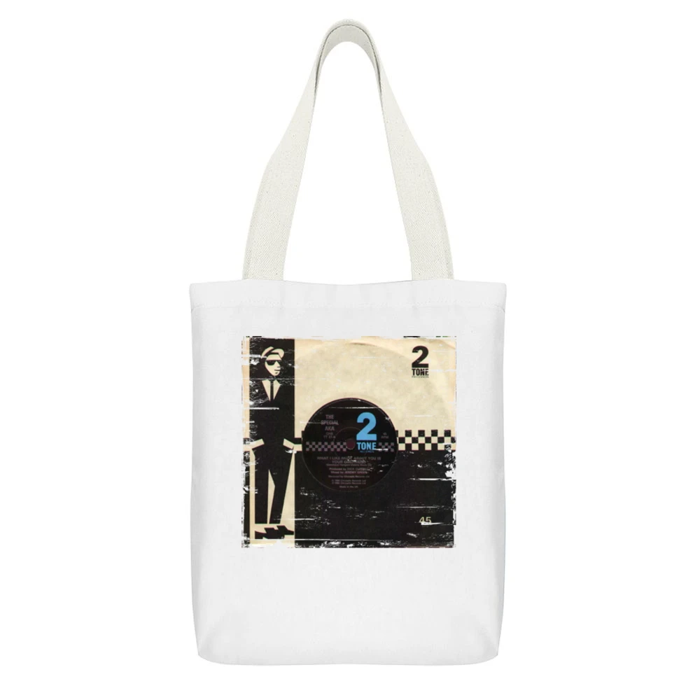 The Special Aka In The Studio Album Cover Distressed Image White Canvas Tote Shopping Bag With Interior Pocket