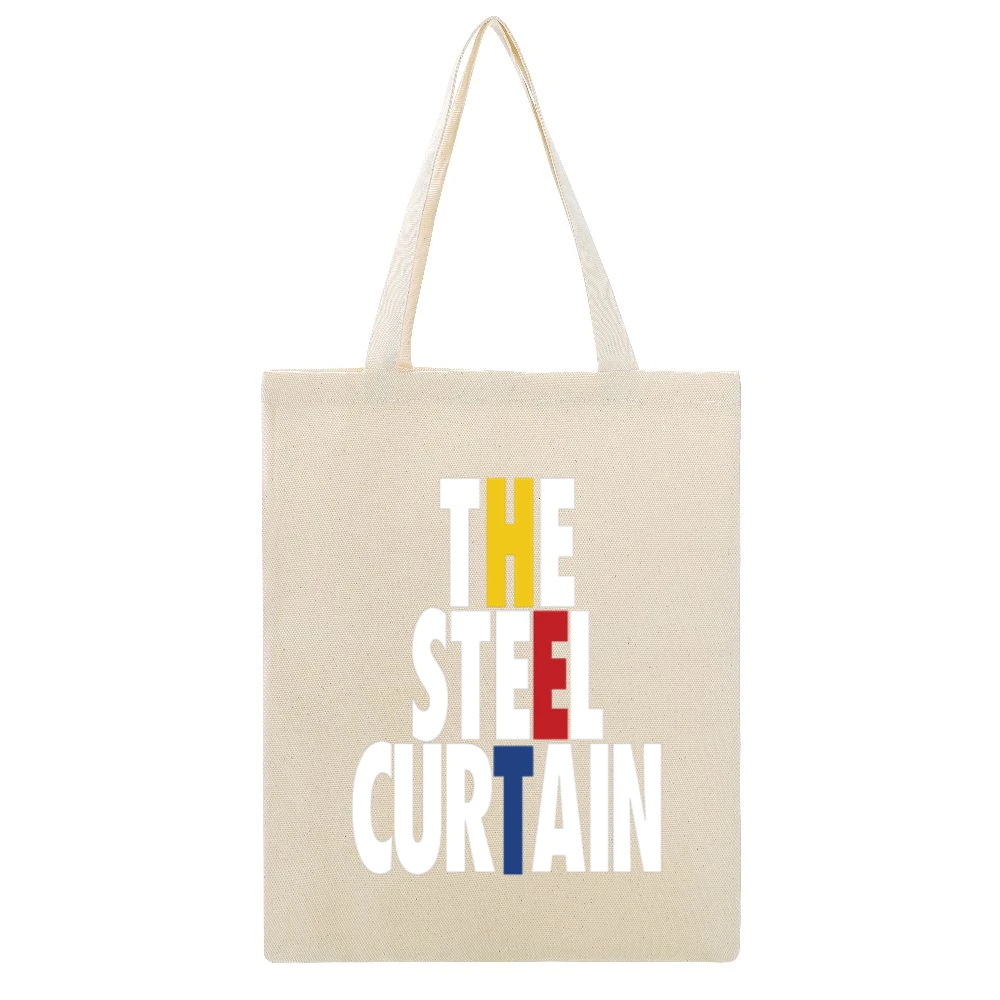 The Steel Curtain Tshirt Beige Canvas Tote Shopping Bag