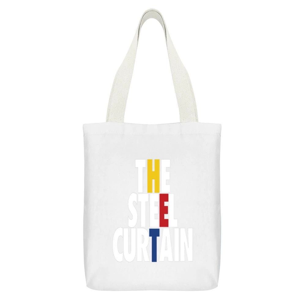 The Steel Curtain Tshirt White Canvas Tote Shopping Bag With Interior Pocket