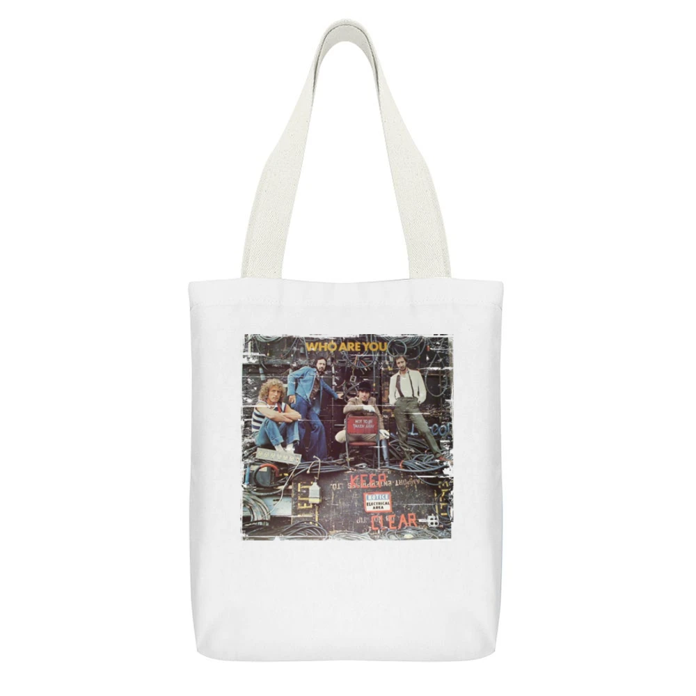 The Who Who Are You Album Cover Distressed Image White Canvas Tote Shopping Bag With Interior Pocket