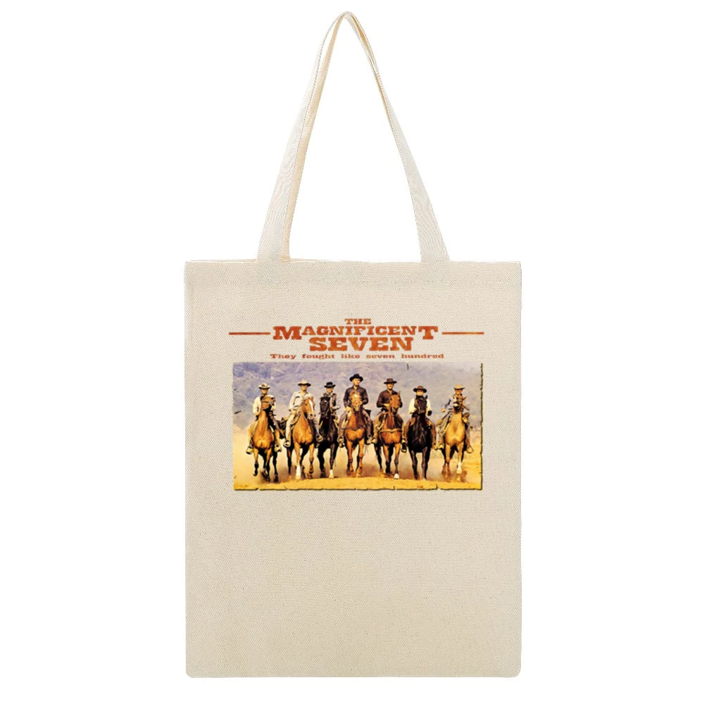The magnificent sevent Beige Canvas Tote Shopping Bag